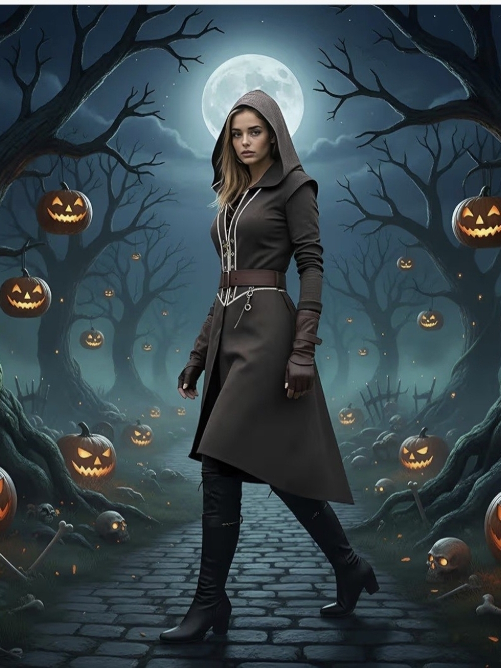 Gothic Medieval Long Coat With Hood #1290 - Picture 10 of 13